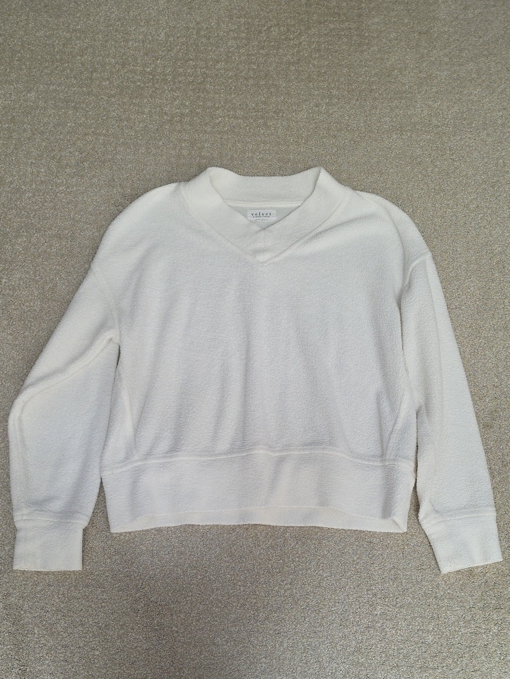 Velvet By Graham Cream V-Neck Cozy Fleece Sweater